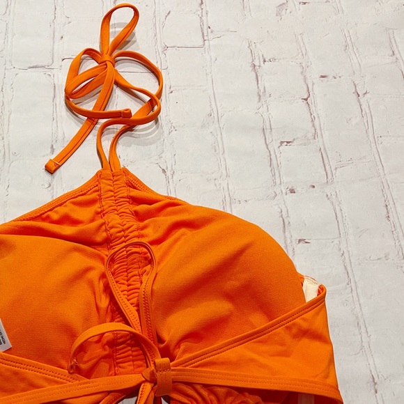[Shade & Shore] NWOT orange ruched halter bikini swim top MEDIUM - Picture 3 of 3